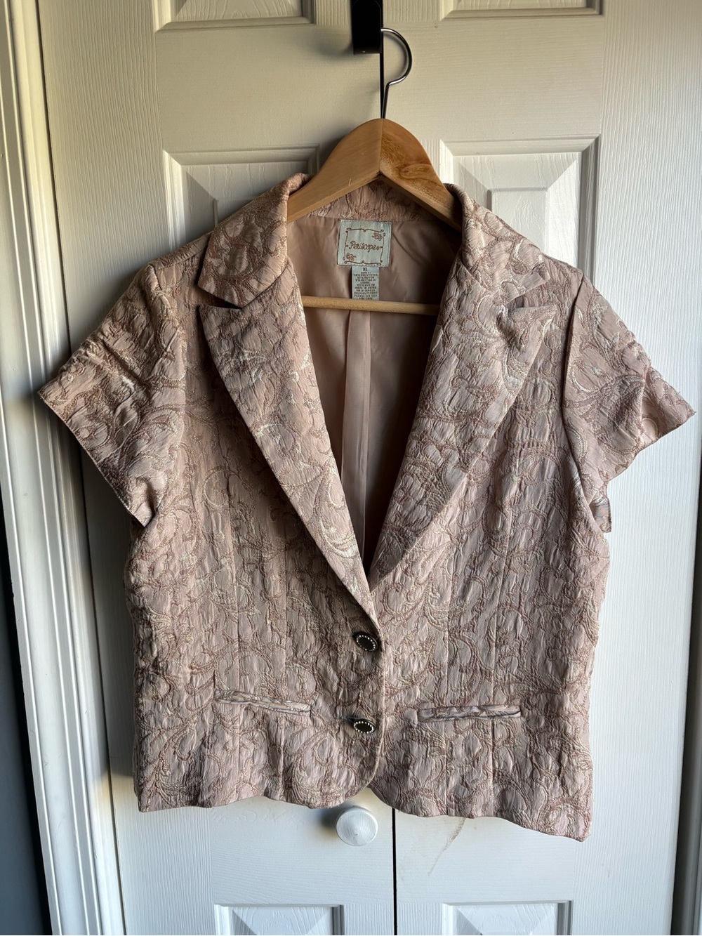 Periscope Tan Short Sleeve Brocade Blazer Light Academia Career Size XL